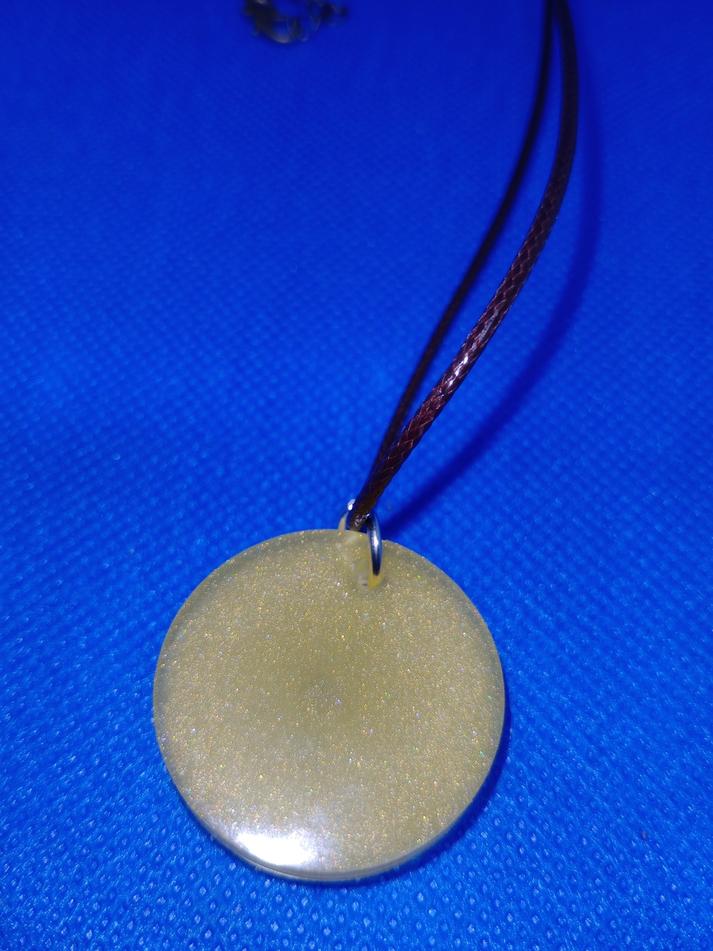 Yellow Round Pendant Necklace on Brown Cord